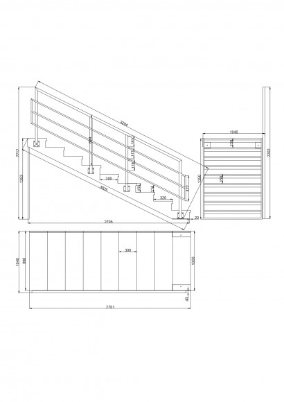 Лестница-крыльцо 9 ступеней,без ДПК,ограждения справа.
