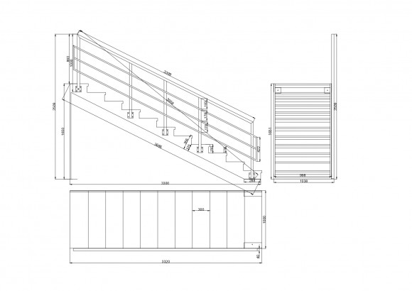 Лестница-крыльцо 11 ступеней ,без ДПК,ограждения с двух сторон.