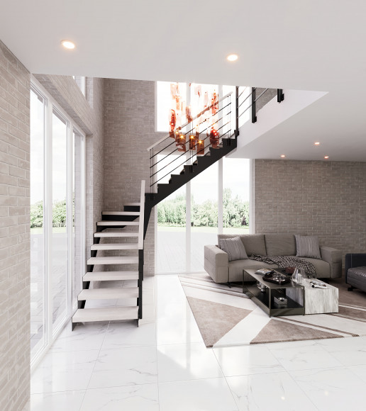 Лестница в дом 13 прямых и 3 забежные ступени ,поворот на 90 гр.Ширина 900 мм.