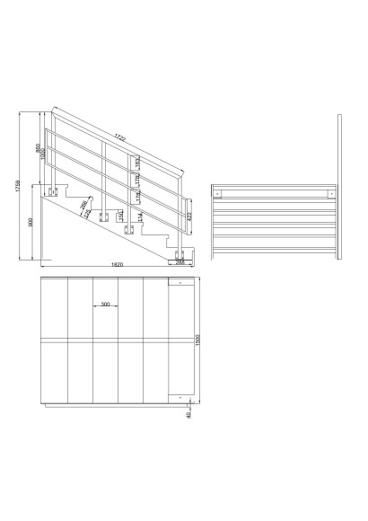 Лестница-крыльцо 6 ступеней , с ДПК , перила с одной стороны. Ширина 2 м , высота 90 см. 