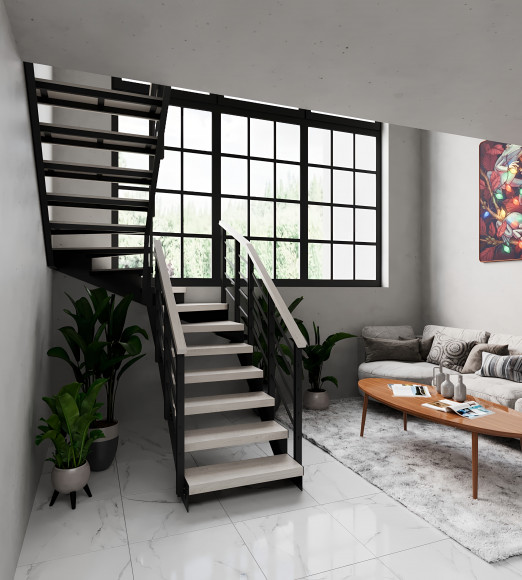 Лестница в дом 10 прямых ступеней и 6 забежных.Разворот на 180 гр.Ширина 900мм. 