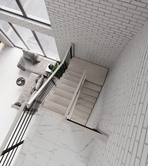 Лестница в дом на двух косоурах 15 прямых ступеней площадка 800*1700,разворот на 180 гр.Ширина 800мм.