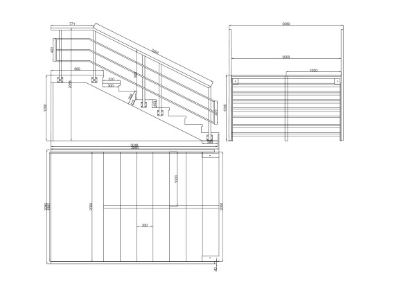 Лестница входная с ступенями ДПК , перила с одной стороны и торца .Ширина 2 м. Высота 1,2 см. 8 ступеней с площадкой.