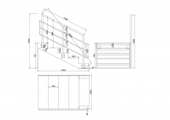 Лестница входная из нержавеющей стали AISI 304, 5 ступеней,без ДПК, ограждение с одной стороны. 