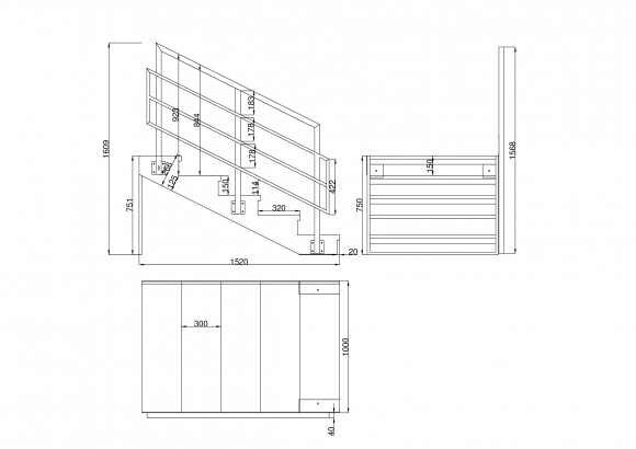 Лестница-крыльцо 5 ступеней,без ДПК,ограждения с двух сторон.Ширина 1м.Высота 75 см.