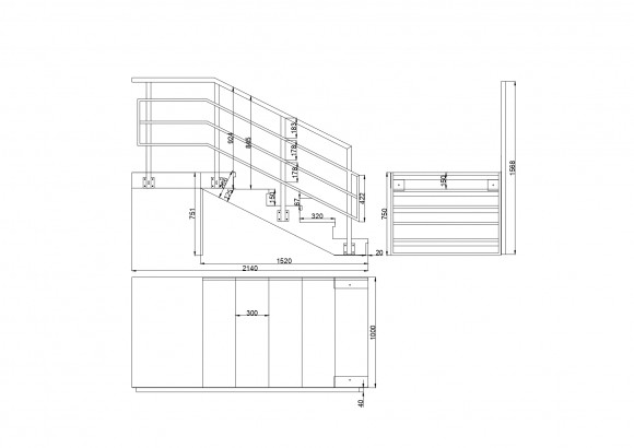 Лестница-крыльцо 5 ступеней,без ДПК,ограждение c одной стороны и по торцу площадки.Ширина 1 м.Высота 75 см.