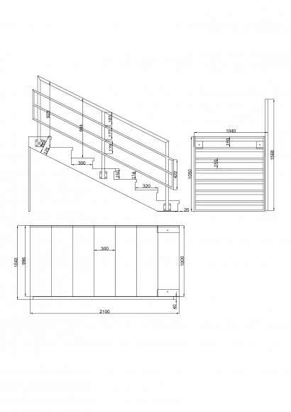 Лестница-крыльцо 7 ступеней,без ДПК,ограждение с одной стороны.Ширина 1 м, высота 1,05 м.