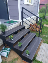 Лестница-крыльцо 4 ступени с ДПК,ограждение с одной стороны.Ширина 2м. 