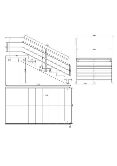 Лестница входная с ступенями ДПК , перила с одной стороны.Ширина 1,5 м. Высота 1,05 м. 7 ступеней с площадкой.