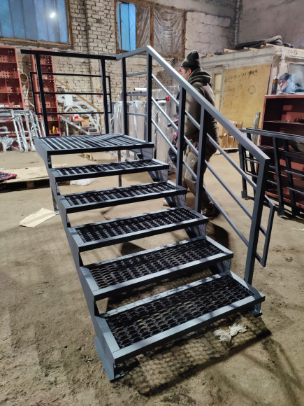 Лестница-крыльцо с площадкой 6 ступеней,c ступенями из ПВЛ,ограждение с одной стороны и по торцу площадки.Ширина 2 метра. 